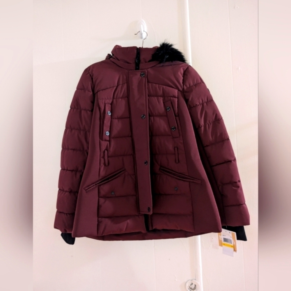 Michael Kors Womens Wine Puffer Winter Jacket